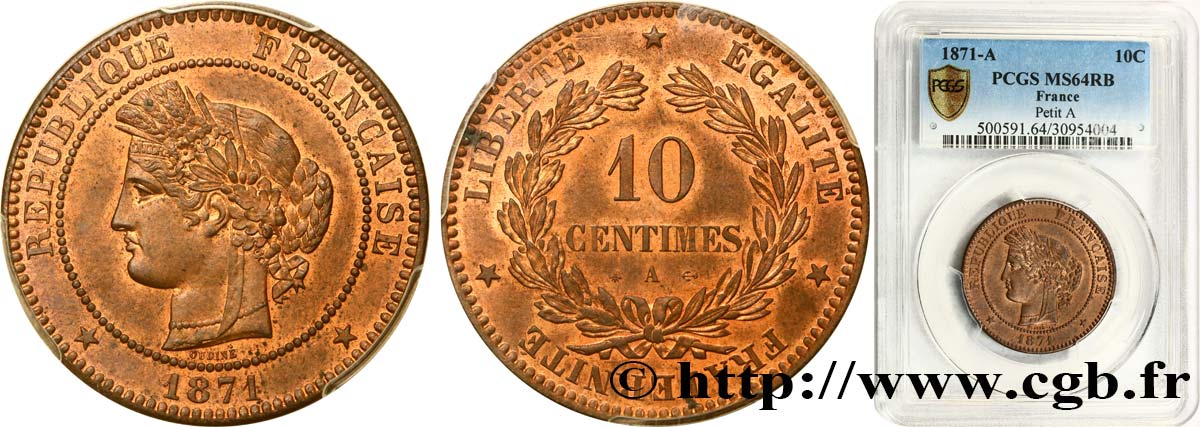 10 centimes Cérès 1871 Paris F.135/6 SPL64 PCGS