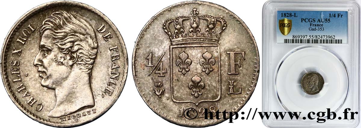 1/4 franc Charles X 1828 Bayonne F.164/24 EBC55 PCGS