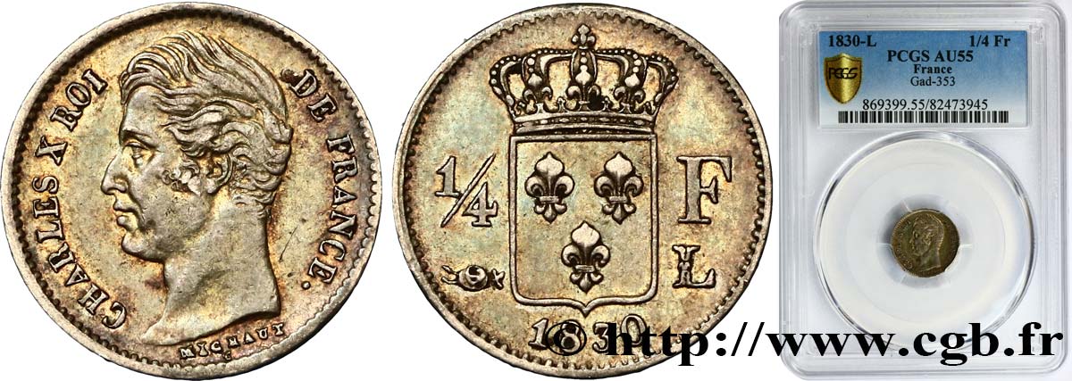 1/4 franc Charles X 1830 Bayonne F.164/41 AU55 PCGS