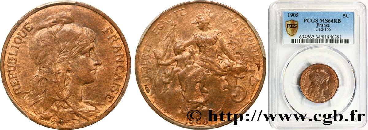 5 centimes Daniel-Dupuis 1905  F.119/15 MS64 PCGS