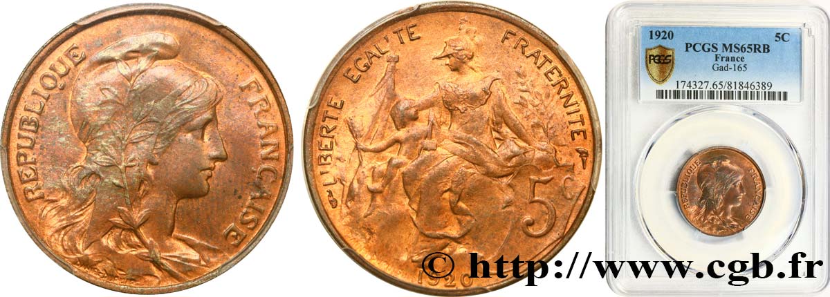 5 centimes Daniel-Dupuis 1920  F.119/31 MS65 PCGS
