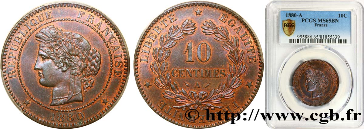 10 centimes Cérès 1880 Paris F.135/24 MS65 PCGS