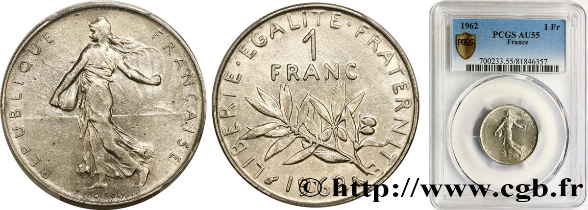 1 franc Semeuse, nickel 1962 Paris F.226/7 SUP55 PCGS