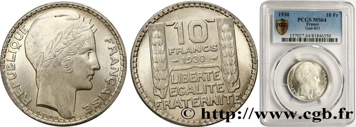 10 francs Turin 1930 F.360/3 SPL64 PCGS