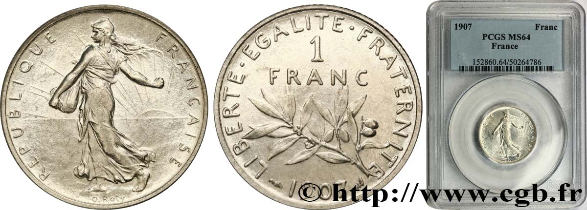 1 franc Semeuse 1907 Paris F.217/12 fST64 PCGS
