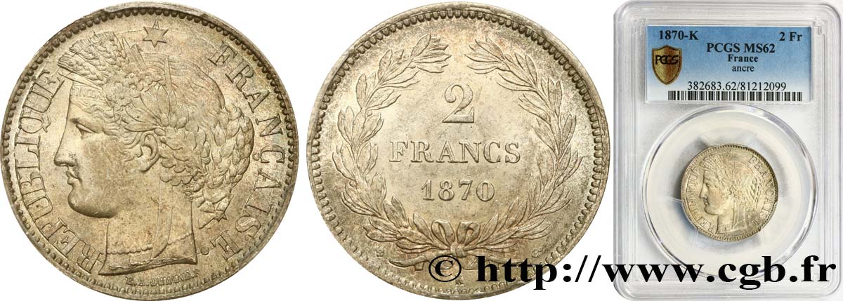 2 francs Cérès, sans légende 1870 Bordeaux F.264/2 VZ62 PCGS