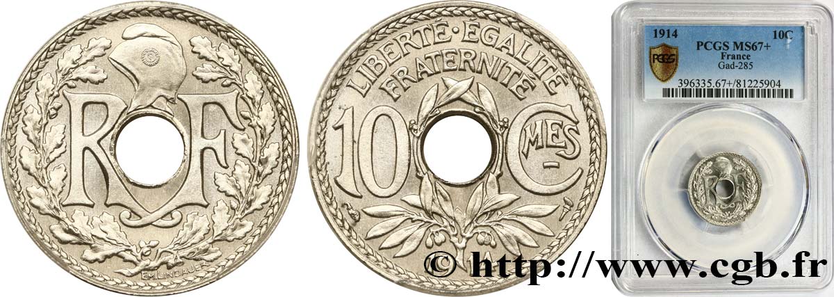 10 centimes Lindauer, Cmes souligné 1914 Paris F.137/2 FDC67 PCGS