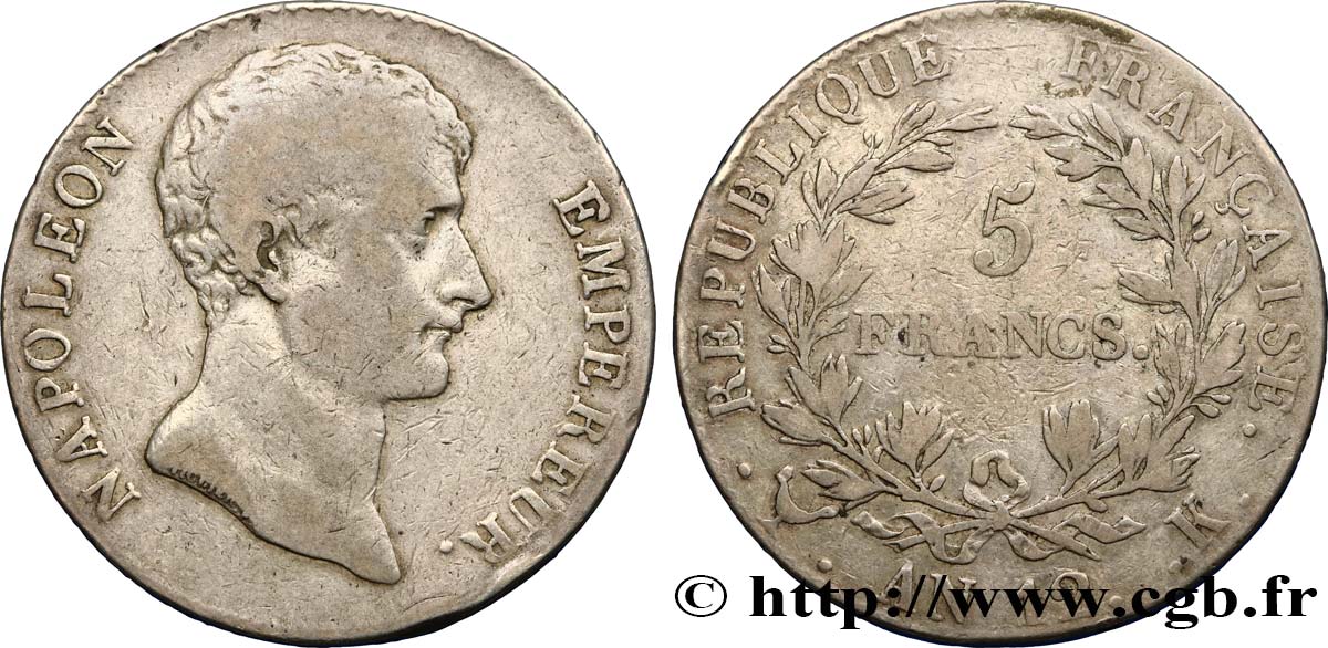 5 francs Napoléon Empereur, type intermédiaire 1804 Bordeaux F.302/6 VF20 