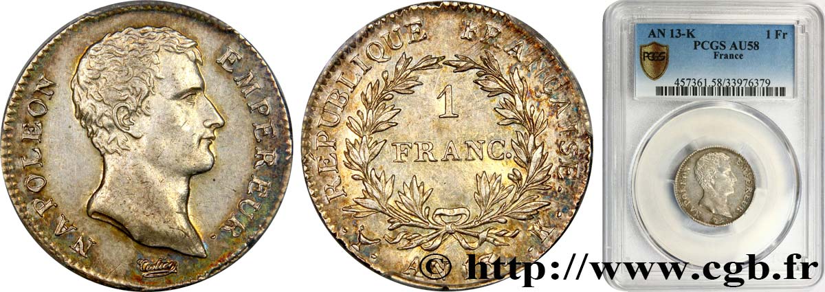 1 franc Napoléon Empereur, Calendrier révolutionnaire 1805 Bordeaux F.201/21 SPL58 PCGS