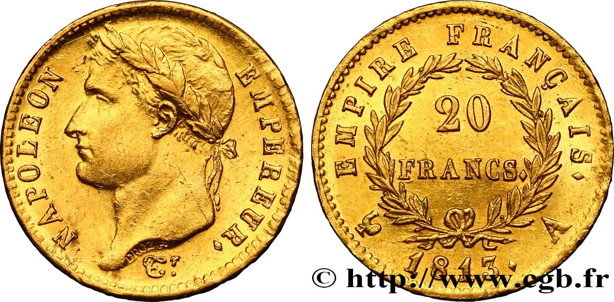 20 francs or Napoléon tête laurée, Empire français 1813 Paris F.516/30 SUP58 