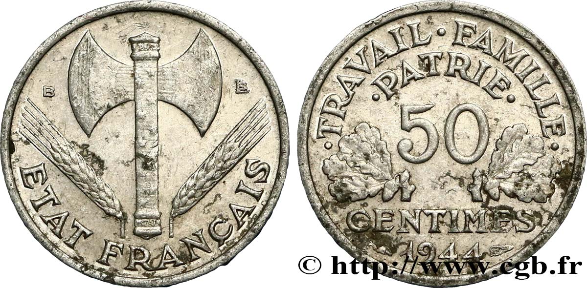 50 centimes Francisque, légère 1944 Beaumont-Le-Roger F.196/5 XF40 