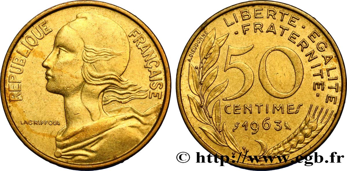 50 centimes Marianne, col à trois plis 1963 Paris F.197/4 XF48 