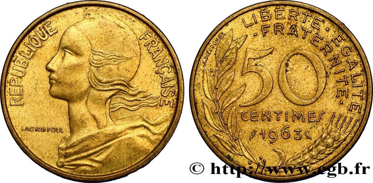 50 centimes Marianne, col à trois plis 1963 Paris F.197/4 XF48 