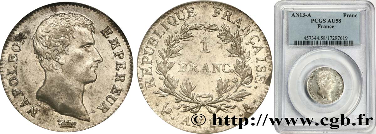 1 franc Napoléon Empereur, Calendrier révolutionnaire 1805 Paris F.201/14 SUP58 PCGS