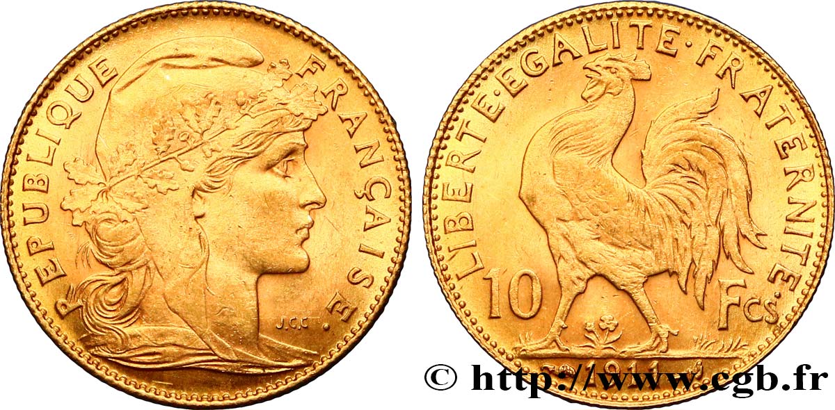 10 francs or Coq 1911 Paris F.509/12 SUP62 