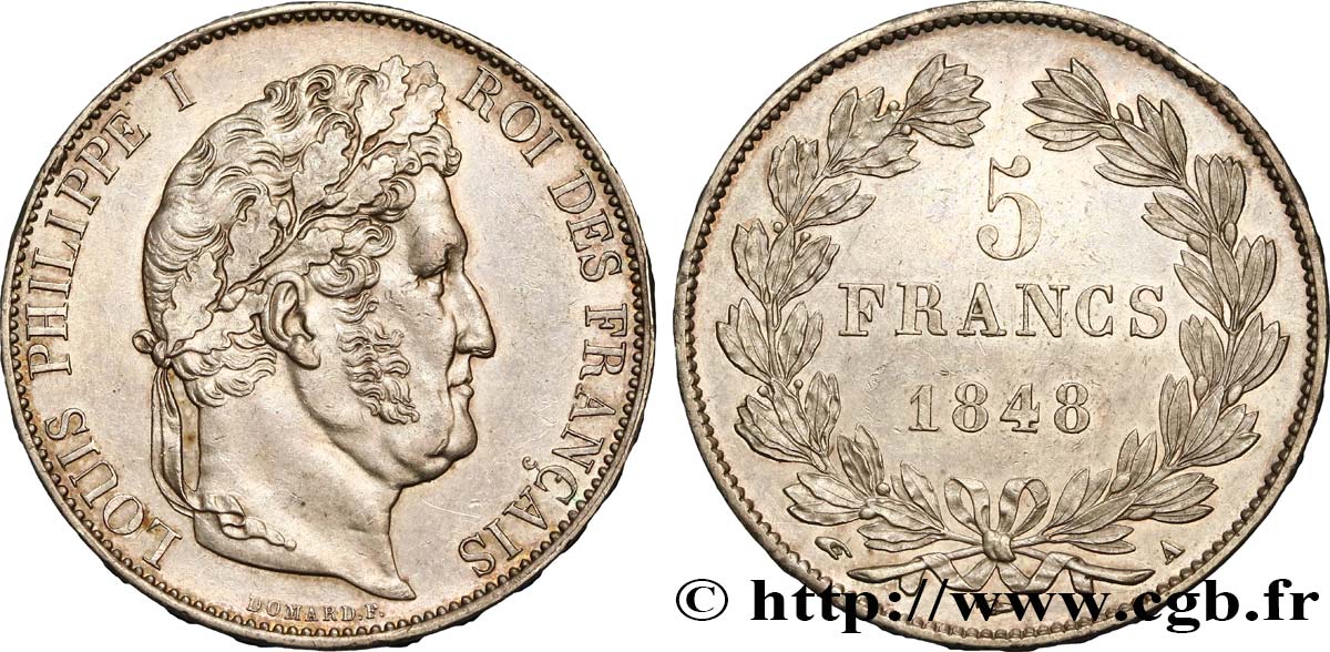 5 francs IIIe type Domard 1848 Paris F.325/17 SUP58 