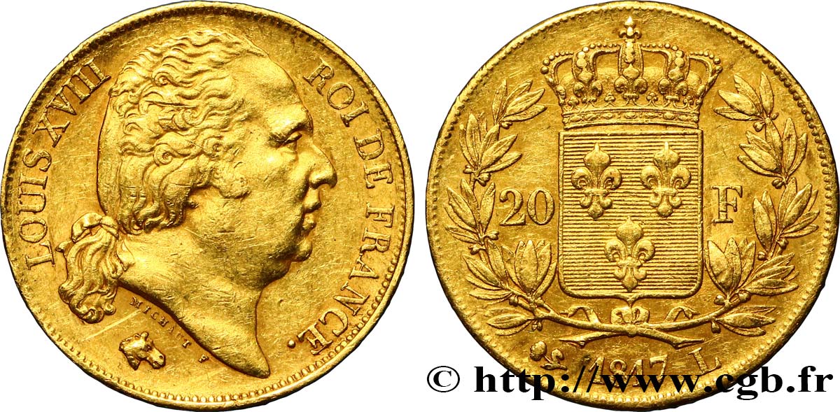20 francs or Louis XVIII, tête nue 1817 Bayonne F.519/7 TTB50 