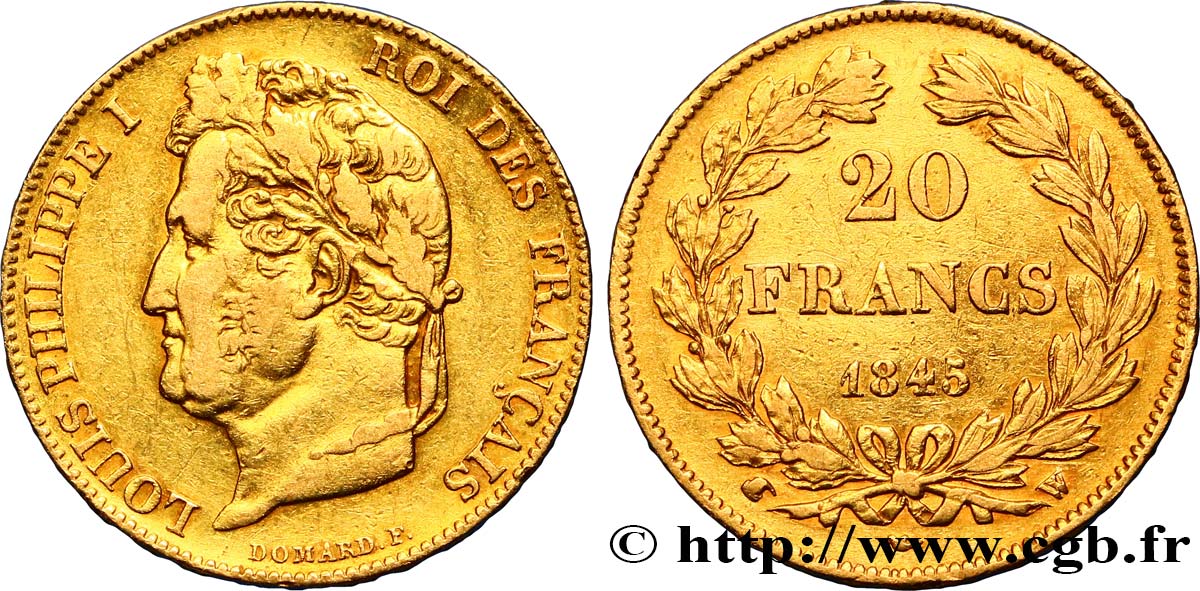 20 francs or Louis-Philippe, Domard 1845 Lille F.527/34 XF45 