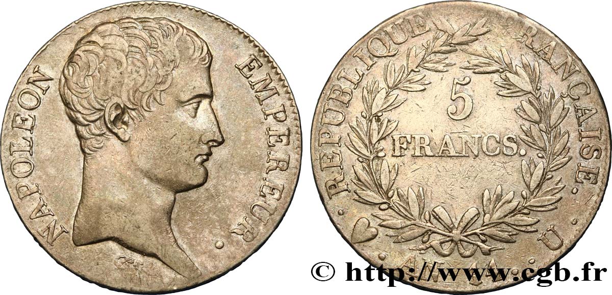 5 francs Napoléon Empereur, Calendrier révolutionnaire 1805 Turin F.303/28 MBC42 