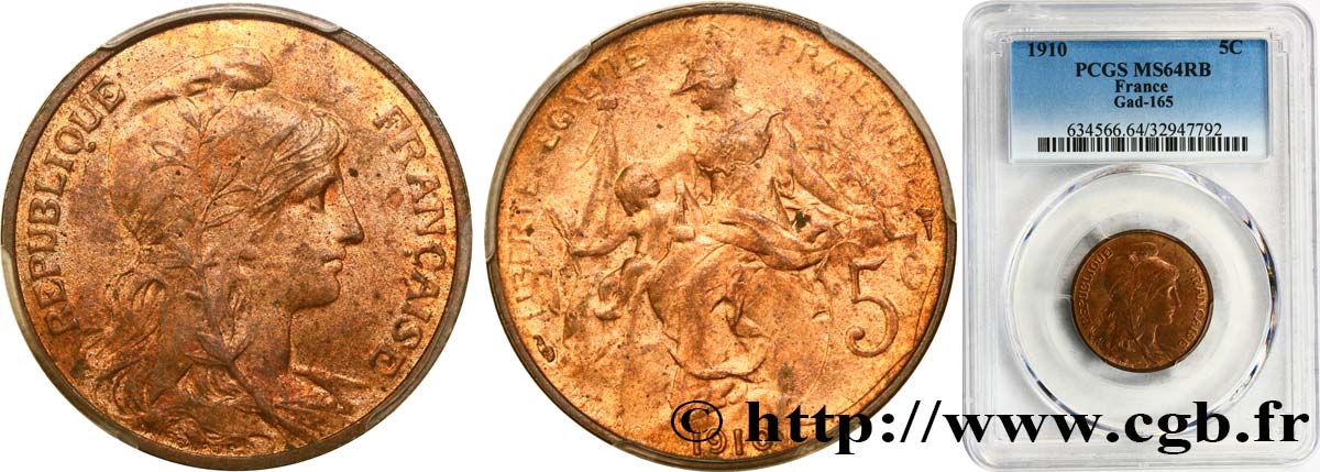 5 centimes Daniel-Dupuis 1910  F.119/22 fST64 PCGS