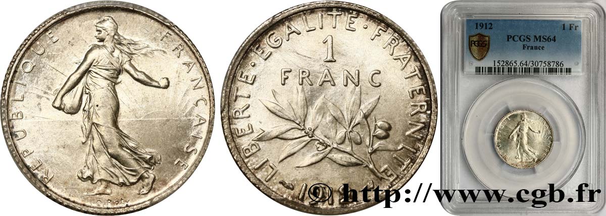 1 franc Semeuse 1912 Paris F.217/17 SPL64 PCGS