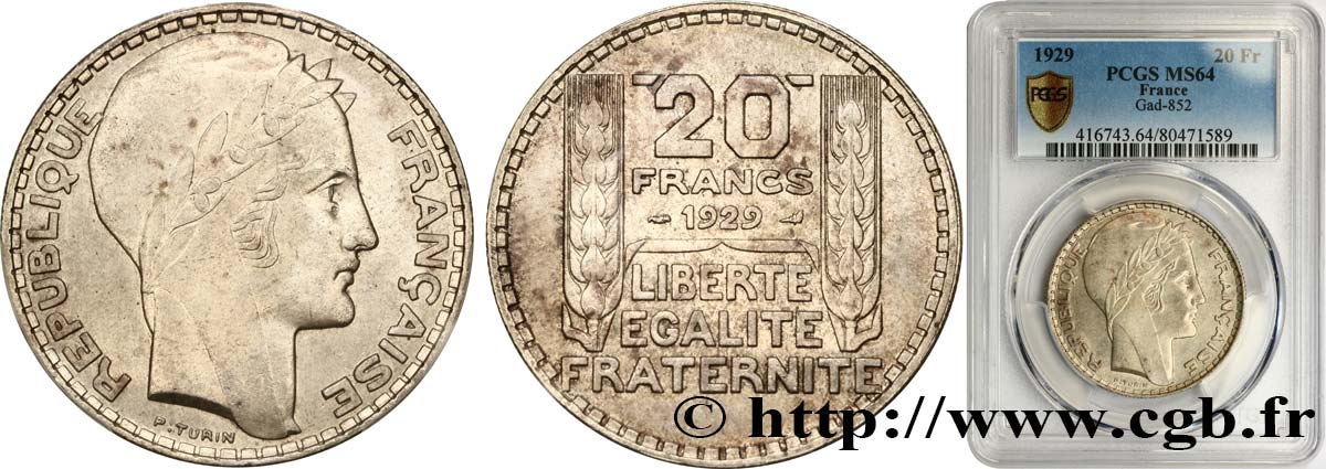 20 francs Turin 1929  F.400/2 SPL64 PCGS