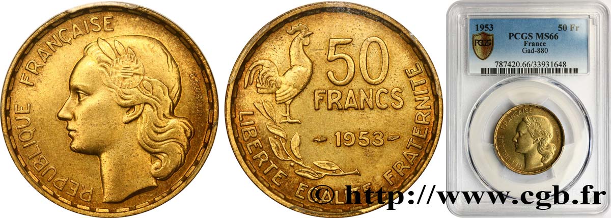 50 francs Guiraud 1953  F.425/10 MS66 PCGS