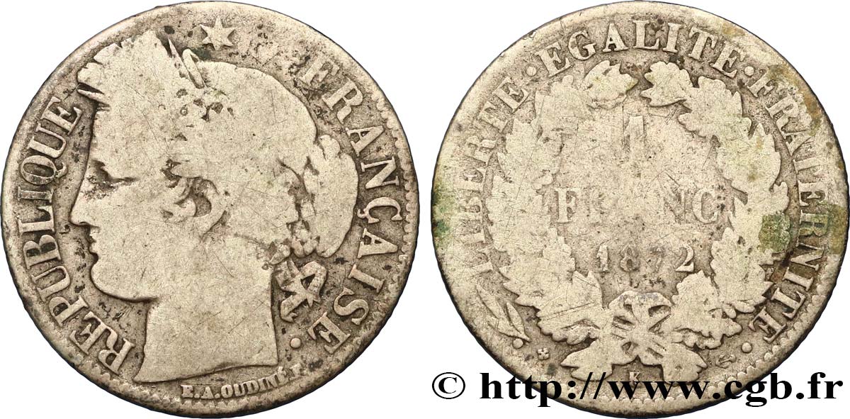 1 franc Cérès, IIIe République 1872 Bordeaux F.216/6 TB20
