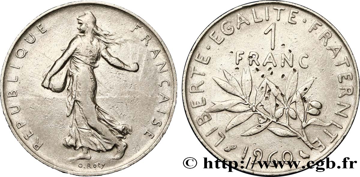 1 franc Semeuse, nickel, FRAPPE MÉDAILLE 1960 Paris F.226/4 var. BC 
