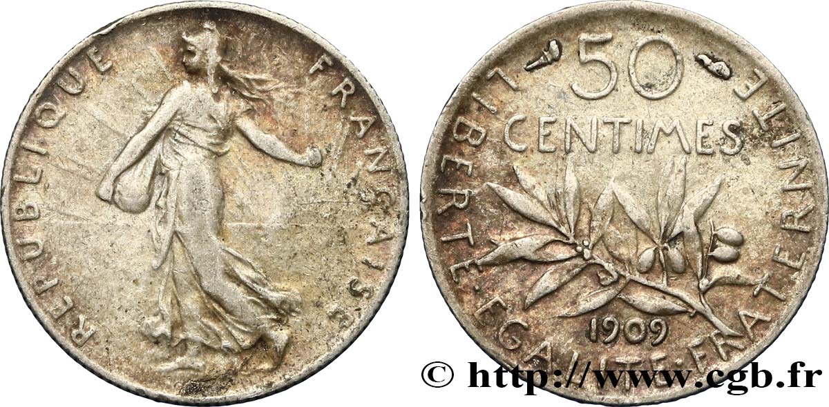 50 centimes Semeuse 1909 F.190/16 MBC40