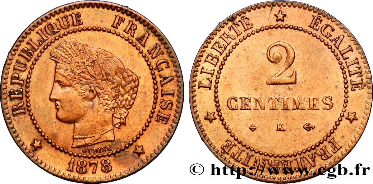 2 centimes Cérès 1878 Bordeaux F.109/4 SPL55 
