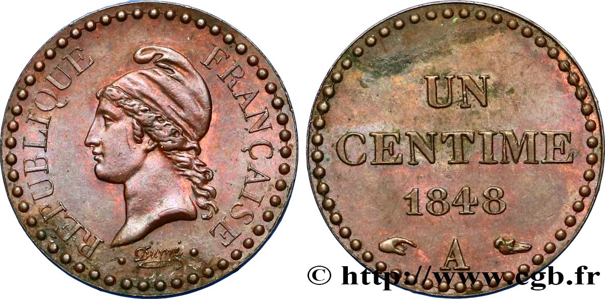 Un centime Dupré, IIe République 1848 Paris F.101/1 SPL58