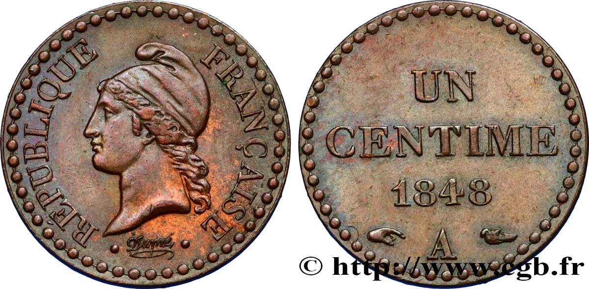 Un centime Dupré, IIe République 1848 Paris F.101/1 EBC55