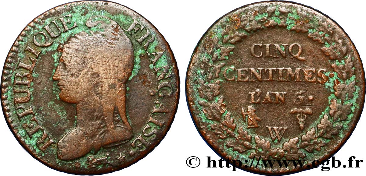 Cinq centimes Dupré, grand module 1797 Lille F.115/31 MB30