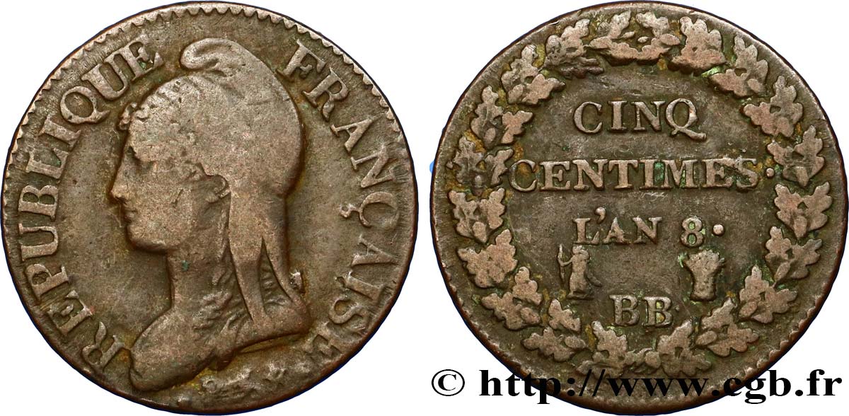 Cinq centimes Dupré, grand module 1800 Strasbourg F.115/117 TB30
