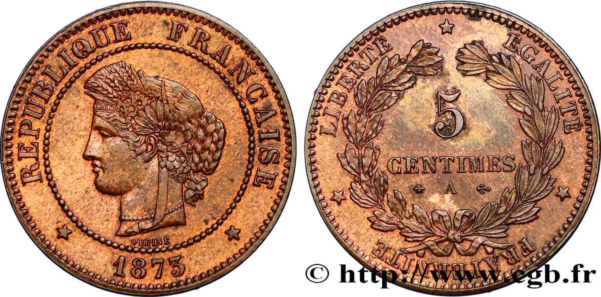 5 centimes Cérès 1873 Paris F.118/7 SUP60 