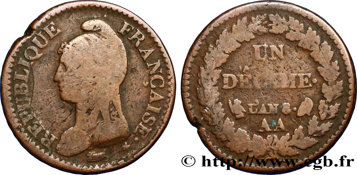 Un décime Dupré, grand module 1800 Metz F.129/54 TB20