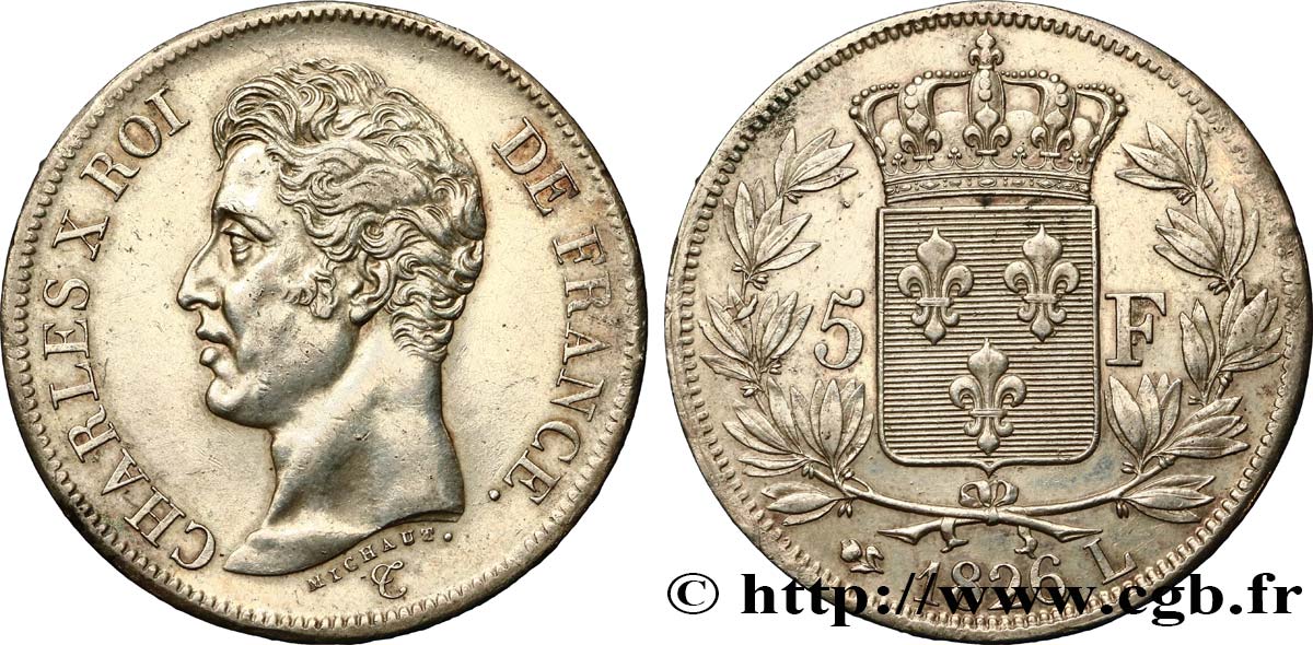 5 francs Charles X, 1er type 1826 Bayonne F.310/22 TTB48 
