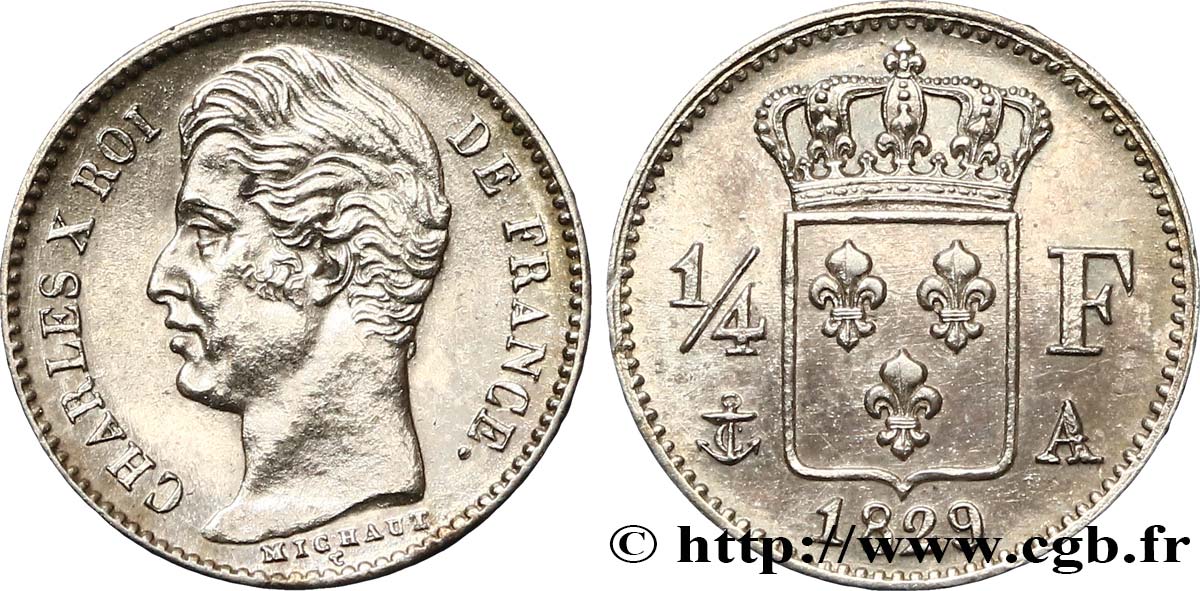 1/4 franc Charles X 1829 Paris F.164/29 SUP60 