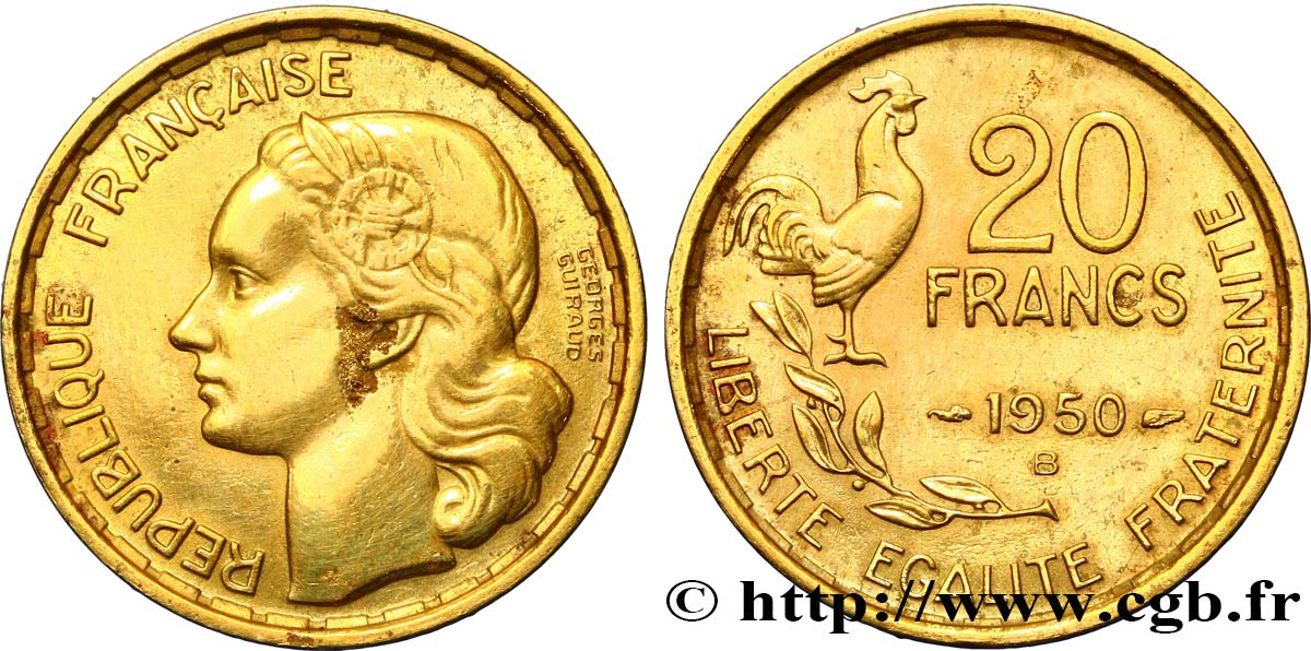 20 francs Georges Guiraud, 4 faucilles 1950 Beaumont-Le-Roger F.401/3 TB 