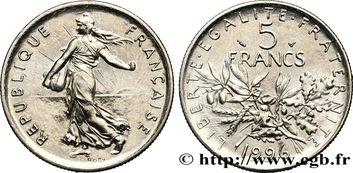 5 francs Semeuse, nickel 1996 Pessac F.341/32 MS62 