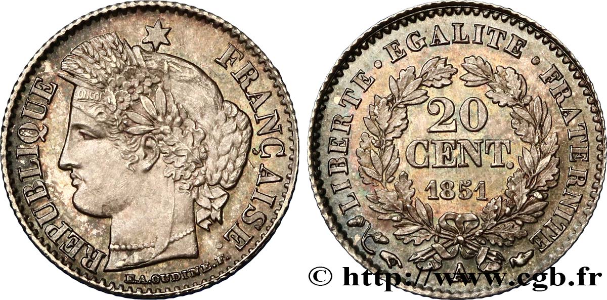 20 centimes Cérès, IIe République 1851 Paris F.146/7 SPL63 