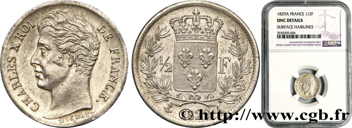 1/2 franc Charles X 1829 Paris F.180/37 fST NGC