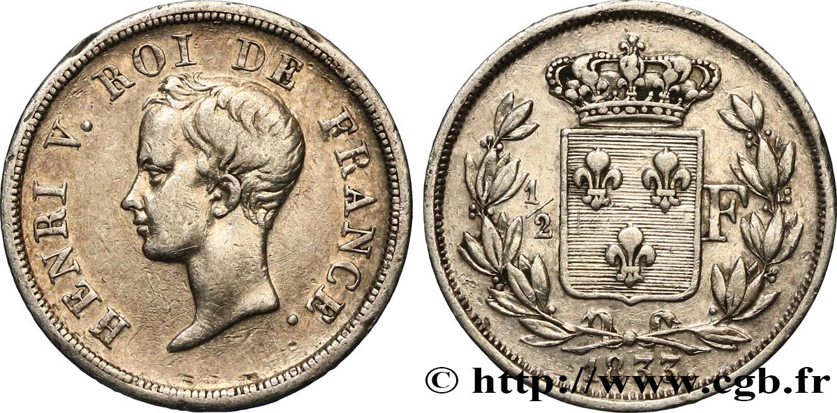 1/2 franc, buste juvénile 1833  VG.2713  XF45 