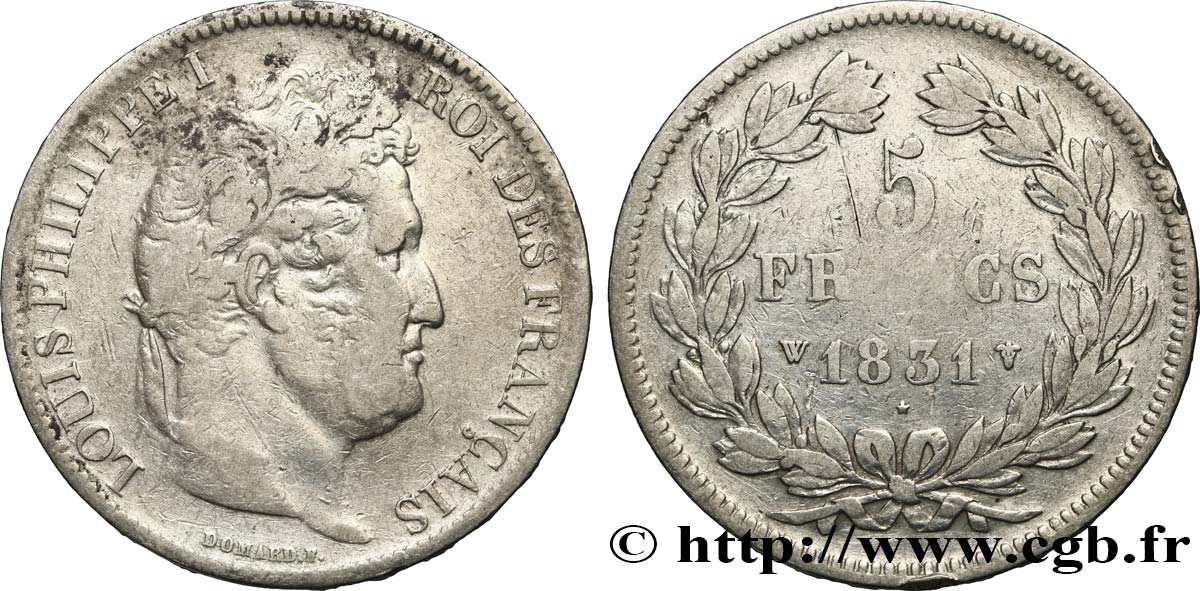 5 francs Ier type Domard, tranche en relief 1831 Lille F.320/13 MB25 