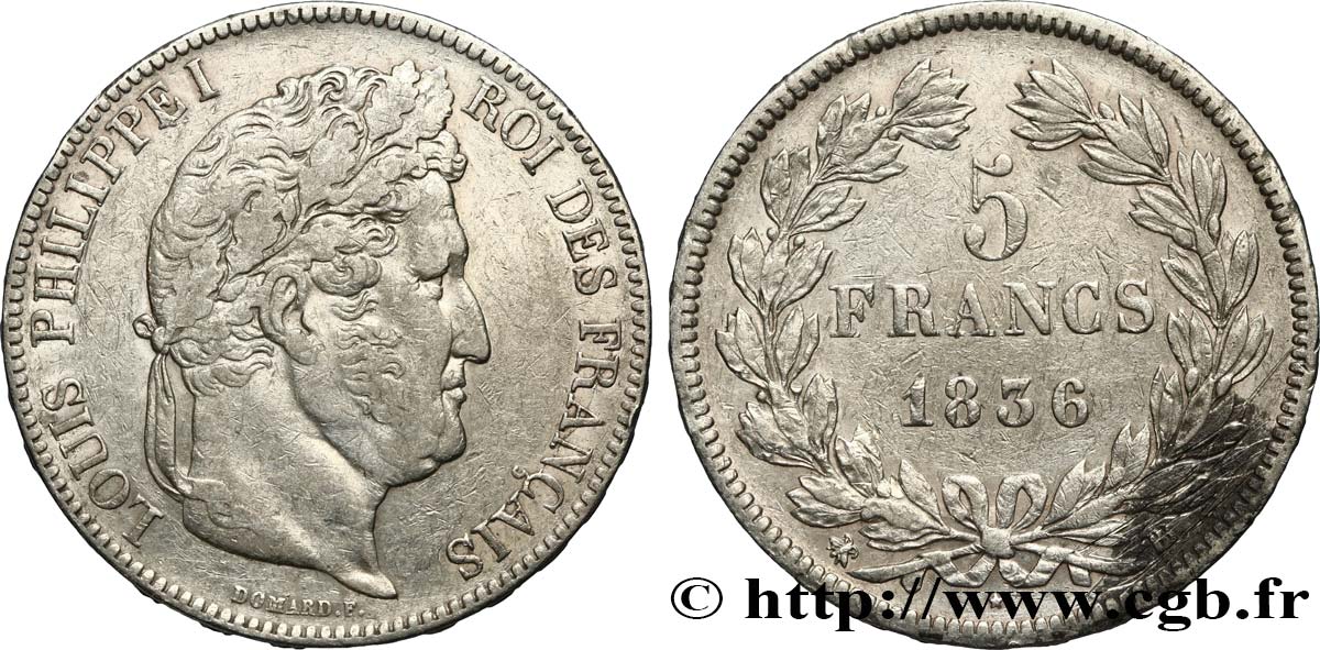 5 francs IIe type Domard 1836 Strasbourg F.324/55 XF 