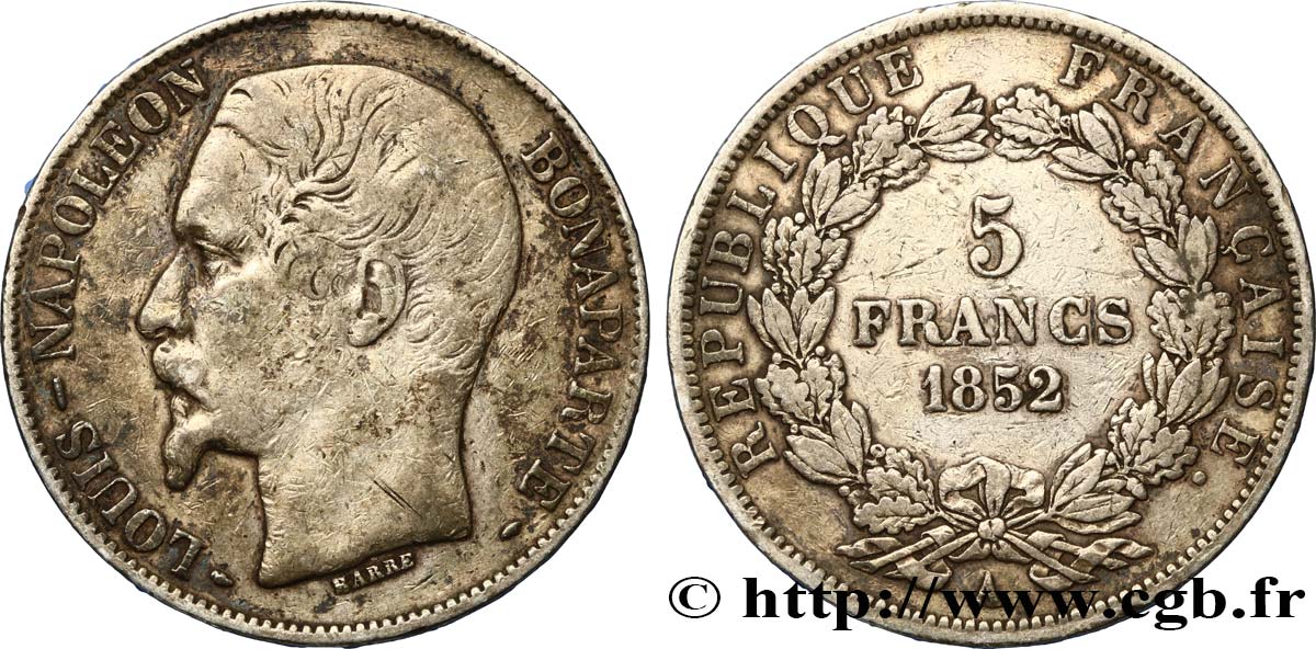 5 francs Louis-Napoléon, 1er type 1852 Paris F.329/1 MB30