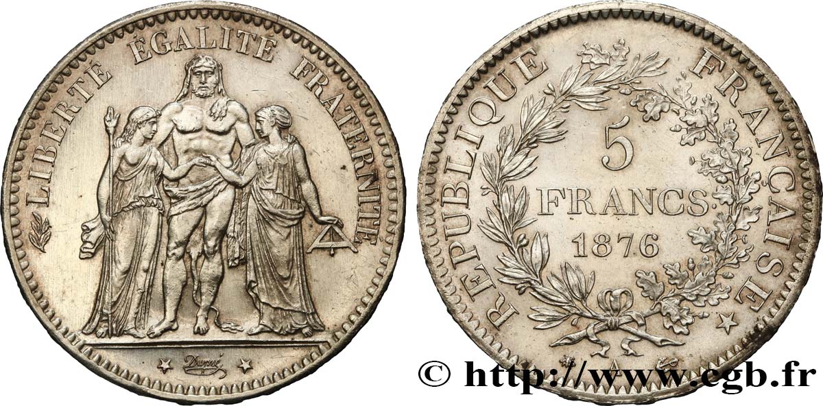 5 francs Hercule 1876 Paris F.334/17 SPL63 