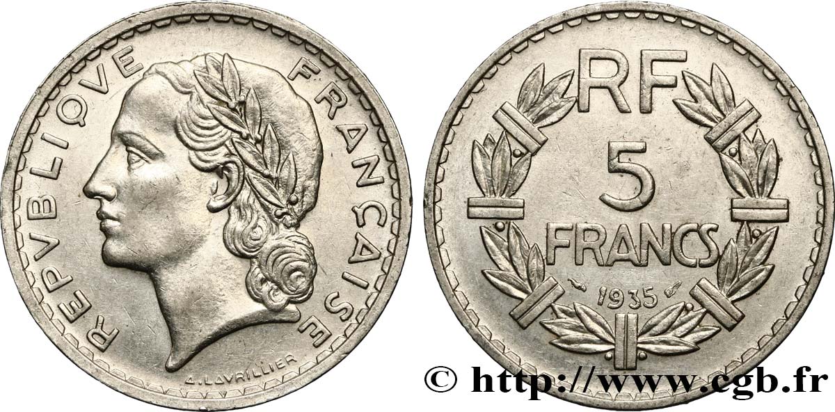 5 francs Lavrillier, nickel 1935  F.336/4 BB52 