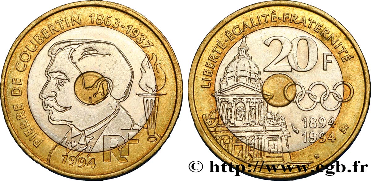 20 francs Pierre de Coubertin 1994 Pessac F.405/2 XF45 